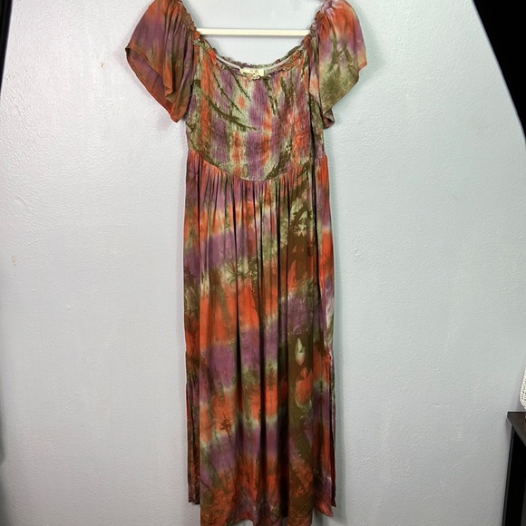 entro Dresses & Skirts - NWT Entro Tie Dye Off the Shoulder Smocked Bodice Boho Dress Large